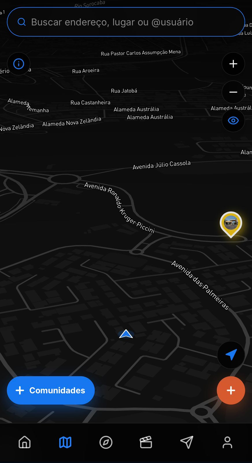 Mapa ao vivo do Spottevo com spots, radares e encontros da comunidade